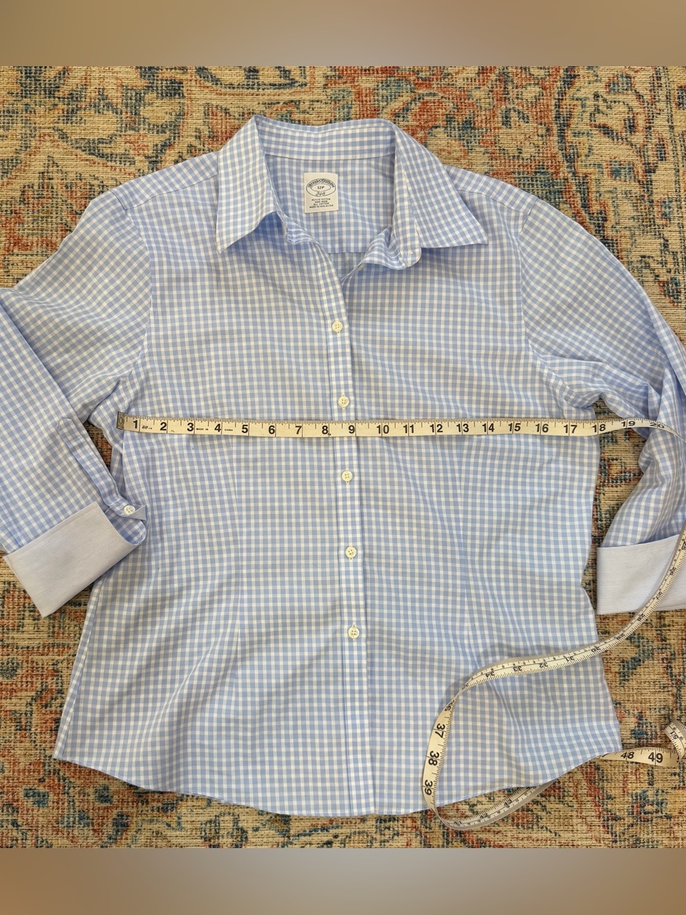 Brooks Brothers GINGHAM TopCotton Blue Blouse Shirt Spring Summer Women’s 12P - Picture 10 of 10